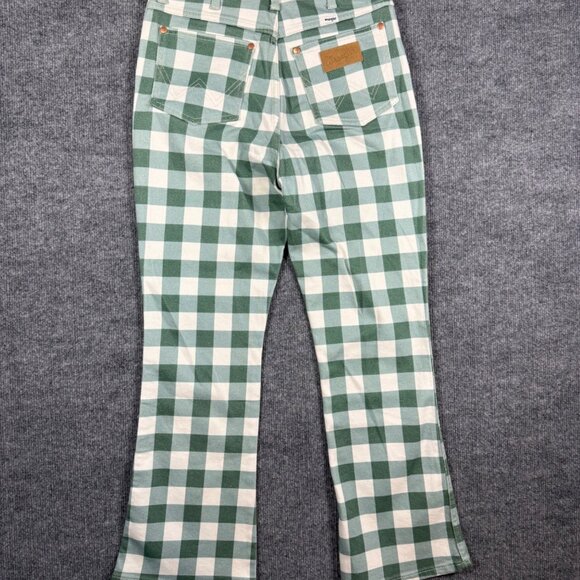 NEW Wrangler Wrock Gingham Kick Flare Western Boho Jeans Green Size 29 - Picture 4 of 6